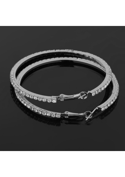 4x Kadın Kızlar Kristal Alaşım Pürüzsüz Büyük Büyük Yuvarlak Kasnak I 40MM 4 Adet Küpe (Yurt Dışından)