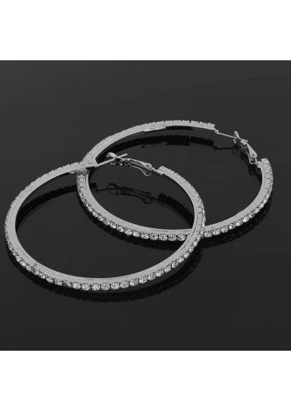 4x Kadın Kızlar Kristal Alaşım Pürüzsüz Büyük Büyük Yuvarlak Kasnak I 40MM 4 Adet Küpe (Yurt Dışından)