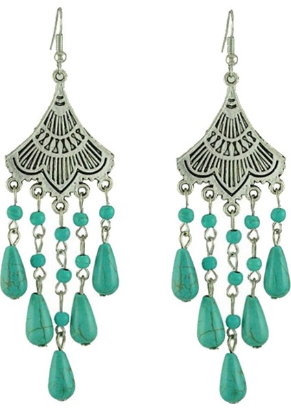 1 Çift Turkuaz Kulakdap Bohemian Boho Tibet Mücevherleri Küpe (Yurt Dışından)