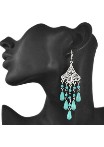 1 Çift Turkuaz Kulakdap Bohemian Boho Tibet Mücevherleri Küpe (Yurt Dışından)