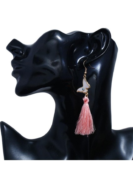 Moda Düğün Bayan Dangle Eardrop Kelebek Pembe Uzun Püskül Kanca Küpe (Yurt Dışından)