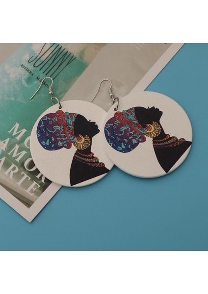 2xethnnic Vintage Yuvarlak Afrikalı Bayan Kabile Dansı Ahşap Sarkan Saplama 2 Adet Küpe (Yurt Dışından)