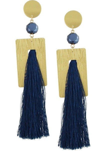 Kadın Boho Stil Bildirimi Büyük Geometrik Bırak Dangle Püskül Mavi Küpe (Yurt Dışından)