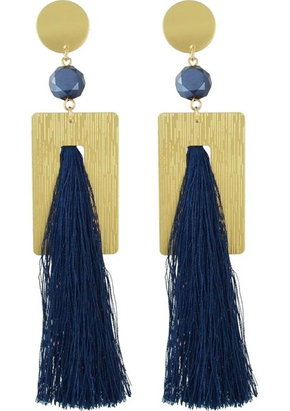 Kadın Boho Stil Bildirimi Büyük Geometrik Bırak Dangle Püskül Mavi Küpe (Yurt Dışından)