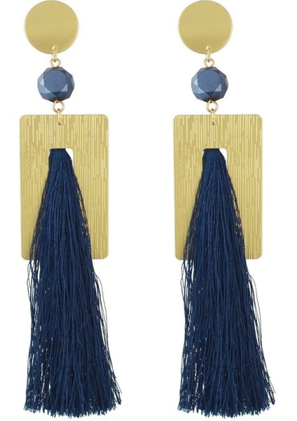 Kadın Boho Stil Bildirimi Büyük Geometrik Bırak Dangle Püskül Mavi Küpe (Yurt Dışından)