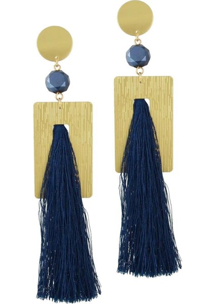 Kadın Boho Stil Bildirimi Büyük Geometrik Bırak Dangle Püskül Mavi Küpe (Yurt Dışından)