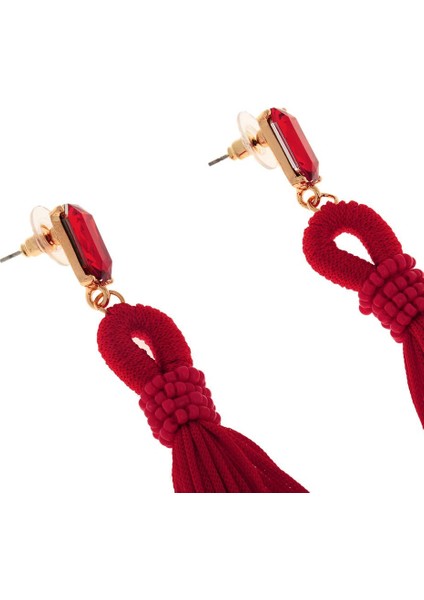 Moda Kadınlar Parti Mücevherat Uzun Saçak Püskül Dangle Gül Kırmızı Küpe (Yurt Dışından)