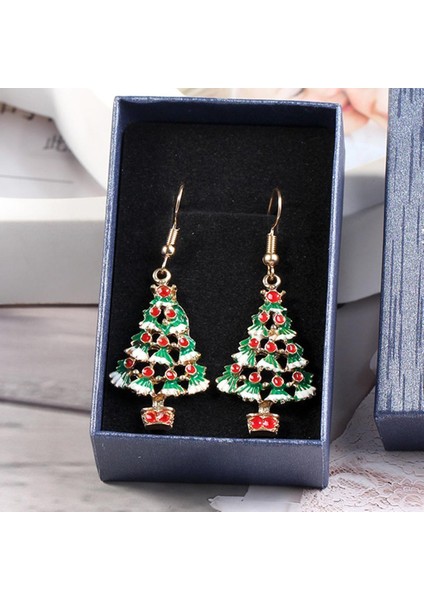 2x1 Çift Alaşım Renkli Noel Teması Moda Kanca I Noel Ağacı 2 Adet Küpe (Yurt Dışından)