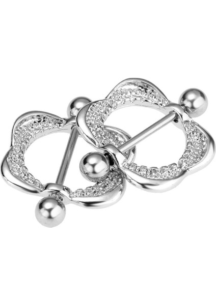 2 Adet Paslanmaz Çelik Rhinestone Meydanı Geometrik Kalkan Barbell Nipplering Küpe (Yurt Dışından)