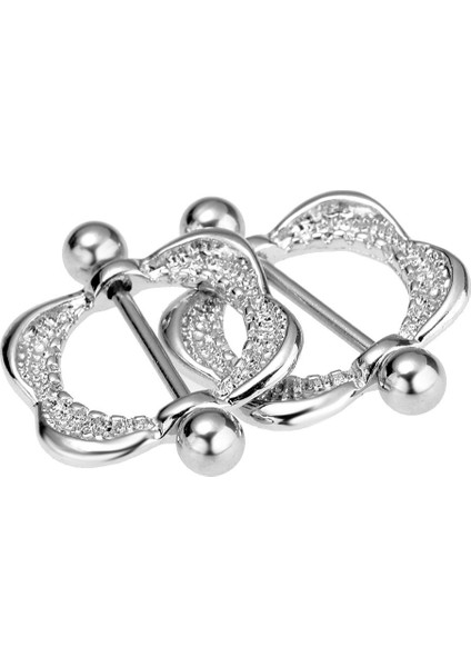 2 Adet Paslanmaz Çelik Rhinestone Meydanı Geometrik Kalkan Barbell Nipplering Küpe (Yurt Dışından)