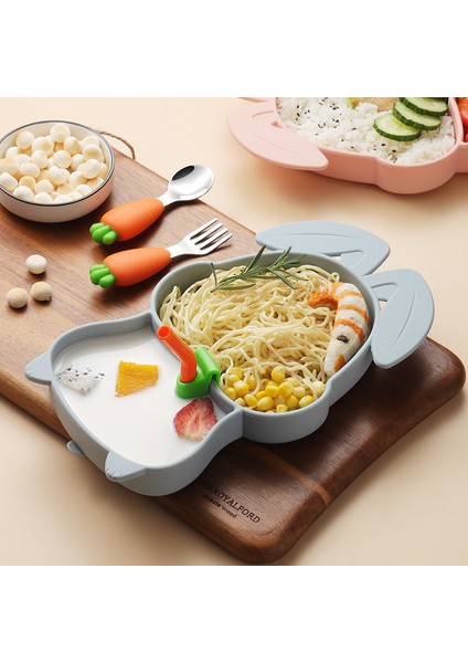 Jojo Vakumlu Silikon Mama Tabağı, Silikon Saplı Metal Uçlu Çatal ve Kaşık ( Tavşan Figürlü ) (A.gri Renk) modelleri