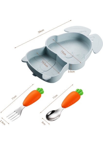 Jojo Vakumlu Silikon Mama Tabağı, Silikon Saplı Metal Uçlu Çatal ve Kaşık ( Tavşan Figürlü ) (A.gri Renk) fırsatları