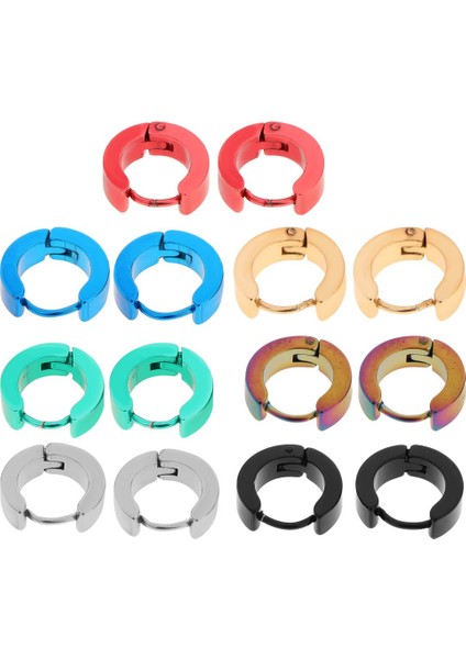 14 Adet Çok Renkli Basit Huggie Kasnak Erkek Kadın Partisi Punk Takılar 14 Adet 8mm Küpe (Yurt Dışından)