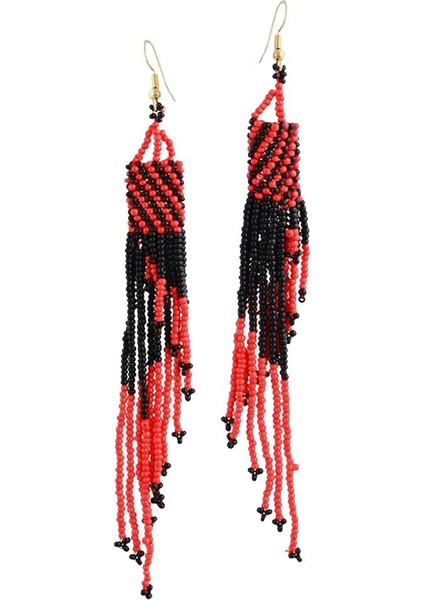 Kadın Örgülü Bildirimi Mini Boncuk Uzun Püskül Bırak Dangle / Beyaz Kırmızı Küpe (Yurt Dışından)