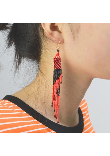 Kadın Örgülü Bildirimi Mini Boncuk Uzun Püskül Bırak Dangle / Beyaz Kırmızı Küpe (Yurt Dışından) fiyatları