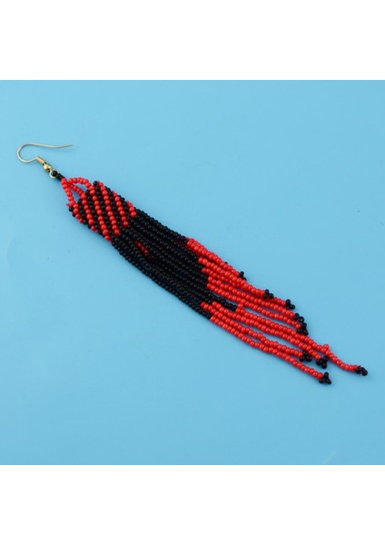 Kadın Örgülü Bildirimi Mini Boncuk Uzun Püskül Bırak Dangle / Beyaz Kırmızı Küpe (Yurt Dışından) modelleri