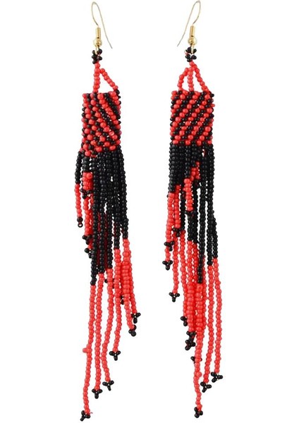 Kadın Örgülü Bildirimi Mini Boncuk Uzun Püskül Bırak Dangle / Beyaz Kırmızı Küpe (Yurt Dışından) fırsatları