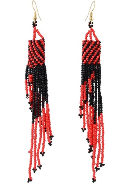 Kadın Örgülü Bildirimi Mini Boncuk Uzun Püskül Bırak Dangle / Beyaz Kırmızı Küpe (Yurt Dışından) indirimleri
