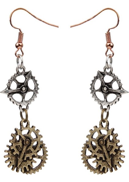 Antika Steampunk Balık Kancası Dangle Bronz Cog Dişli Alaşım Kulak Takı Küpe (Yurt Dışından)