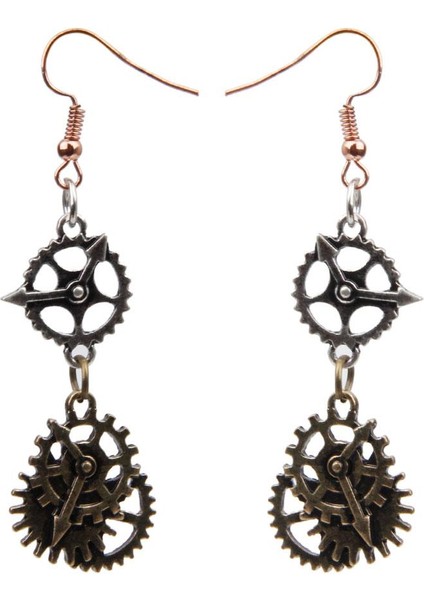 Antika Steampunk Balık Kancası Dangle Bronz Cog Dişli Alaşım Kulak Takı Küpe (Yurt Dışından)
