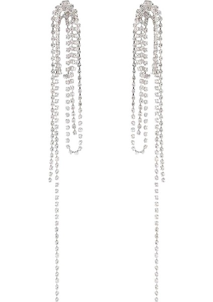 Boho Kadınlar Uzun Püskül Kızlar Için Rhinestone Kızlar Yıldönümü Nişan Küpe (Yurt Dışından)
