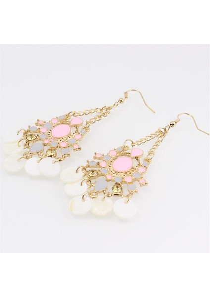 Prettyia Shell Disk Dangle Damla Kristal Rhinestone Jewel Aksesuar Küpe (Yurt Dışından)