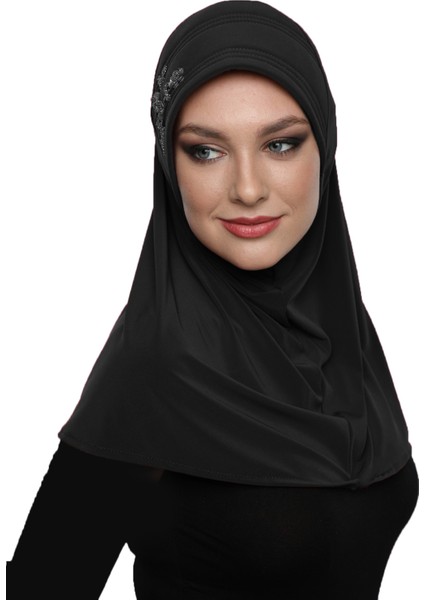 Takmatik Taşlı El İşi Boncuk İşlemeli Siyah Hazır Türban Tesettür Bone Namaz Örtüsü fiyatları