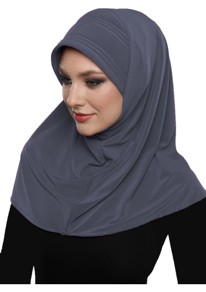 Takmatik Taşlı El Işi Boncuk Işlemeli Koyu Gri Hazır Türban Tesettür Bone Namaz Örtüsü fiyatları