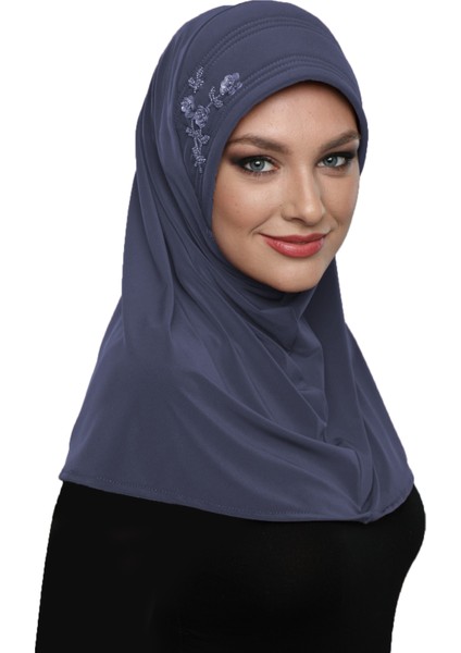 Takmatik Taşlı El Işi Boncuk Işlemeli Koyu Gri Hazır Türban Tesettür Bone Namaz Örtüsü fırsatları