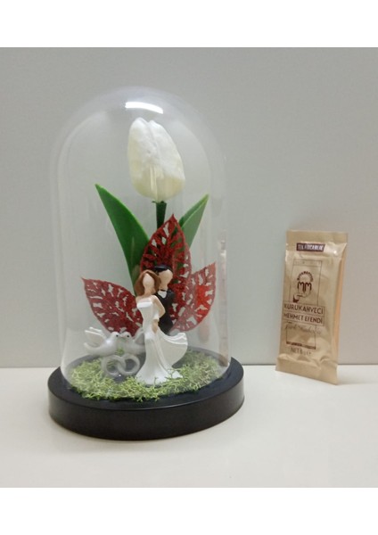 Evlilik Yıl Dönümü Hediyesi Sevgiliye Hediye Muhteşem Gelin Damat Figürlü Mika Fanus Teraryum