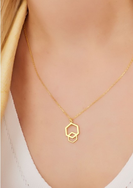 Iç Içe Altıgen Kolye 925 Ayar Kadın Gümüş Kolye