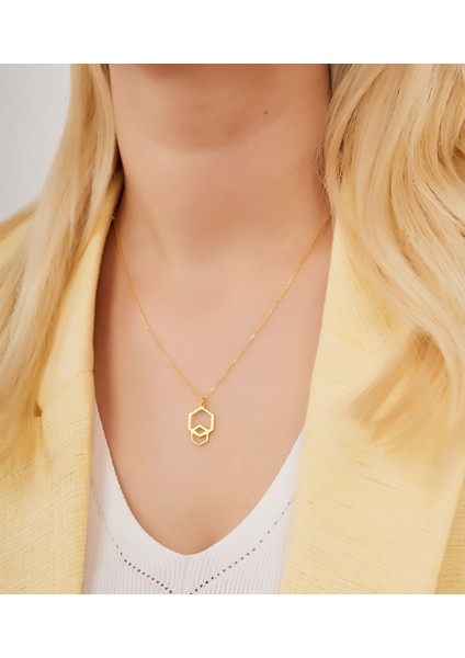Iç Içe Altıgen Kolye 925 Ayar Kadın Gümüş Kolye modelleri