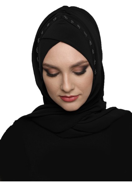 Şallı Takmatik Taşlı Hazır Türban Tesettür Bone Namaz Örtüsü