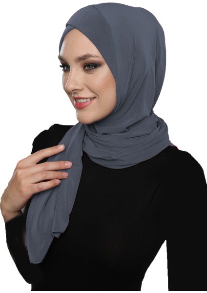 Sarmalı Takmatik Koyu Gri Hazır Türban Tesettür Bone Namaz Örtüsü