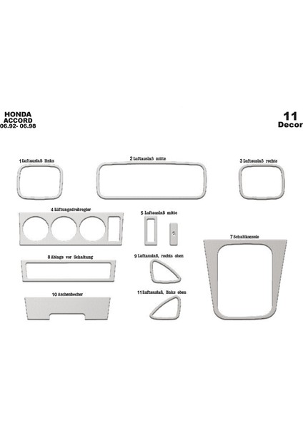 Meriç® Honda Accord Ön Torpido Kaplama Maun 11 Parça 1992-1998