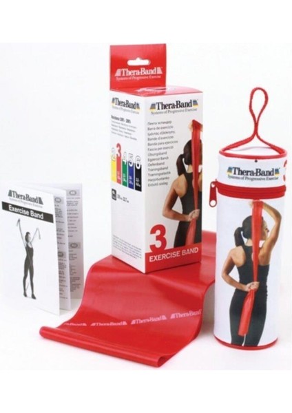 Thera Band 2,5 Metre Kırmızı Orijinal Çantalı Egzersiz Pilates Bandı, Kırmızı Direnç Lastiği