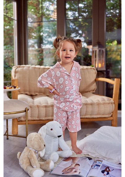 Kız Çocuk Düğmeli Kısa Kollu Pijama Takımı
