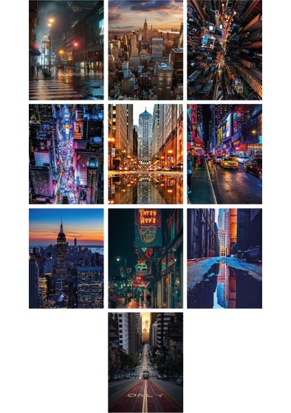 City Lights 13,5 x 18 cm 10'lu Ahşap Tablo Seti fırsatları