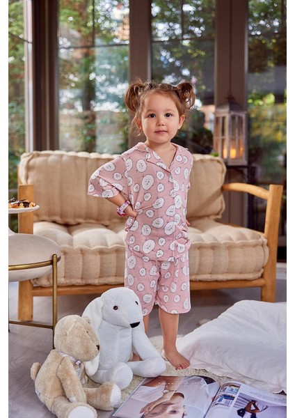 Kız Çocuk Düğmeli Kısa Kollu Pijama Takımı