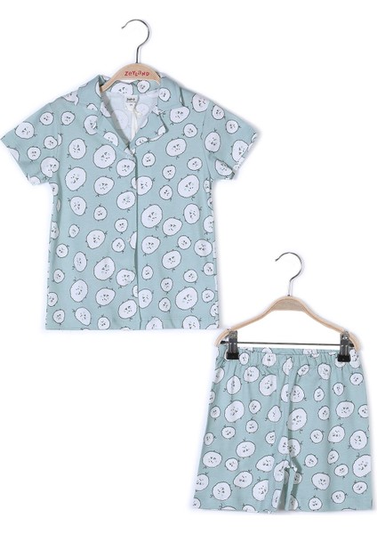 Kız Çocuk Düğmeli Kısa Kollu Pijama Takımı