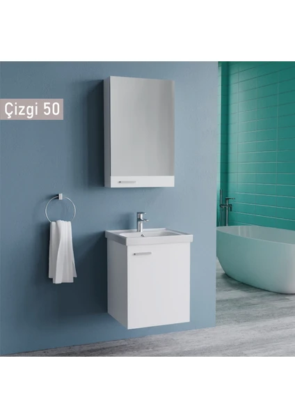 Çizgi 50 cm Beyaz Mdf Banyo Dolabı Takımı