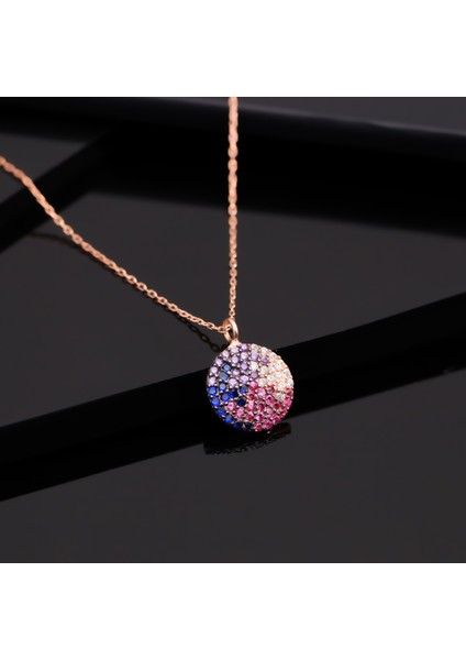 925 Ayar Gümüş Renk Geçişi Tasarım Daire Kolye