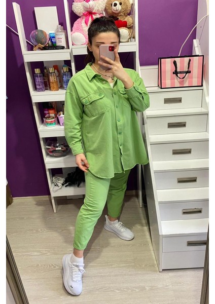 Yıkamalı Gömlek Pantolon Takım