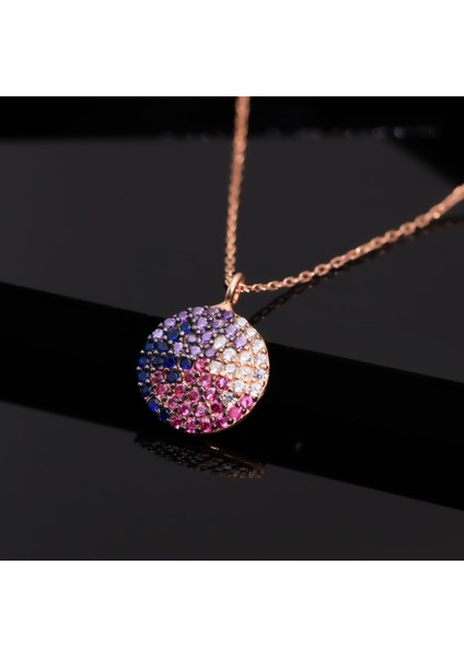 925 Ayar Gümüş Renk Geçişi Tasarım Daire Kolye indirimleri