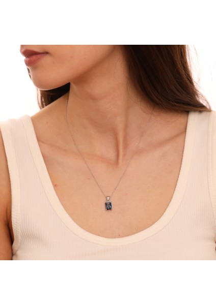 925 Ayar Gümüş Mavi Mistik Baget Taşlı Kolye fırsatları