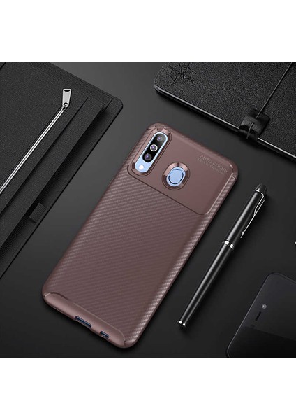 Samsung Galaxy M30 Kılıf Karbon Silikon Case Kahverengi