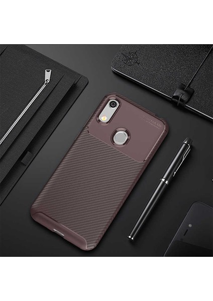 Huawei Honor 8A Kılıf Karbon Silikon Case Kahverengi