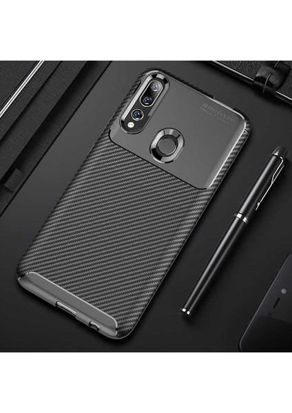 Huawei Y9 Prime 2019 Kılıf Karbon Silikon Case Siyah