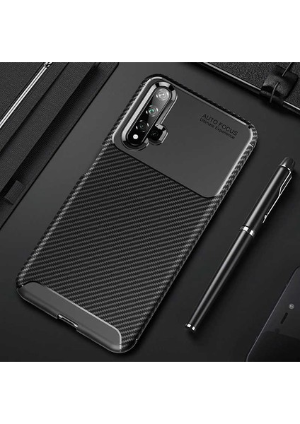 Huawei Honor 20 Kılıf Karbon Silikon Case Siyah