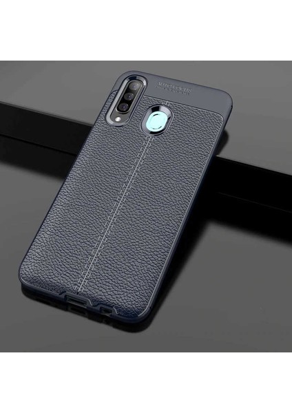 Samsung Galaxy A20S Kılıf Deri Tarzı Niss Silikon Case Lacivert